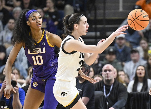 Reese pictured facing off against Caitlin Clark at the college level: The two now begin a new era in the WNBA