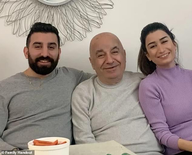 Faraj Allah Jarjour (center) with his son Karam and daughter Miriam