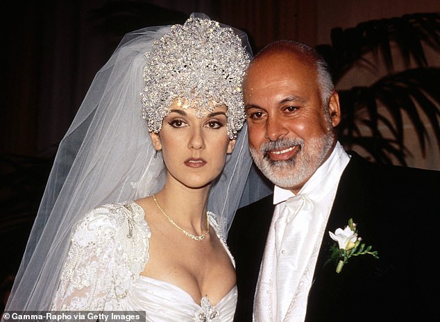 In 1994, the hitmaker, then 26, married Angélil, then 52, wearing an elaborate headdress adorned with 2,000 Swarovski crystals and weighing nearly seven pounds.