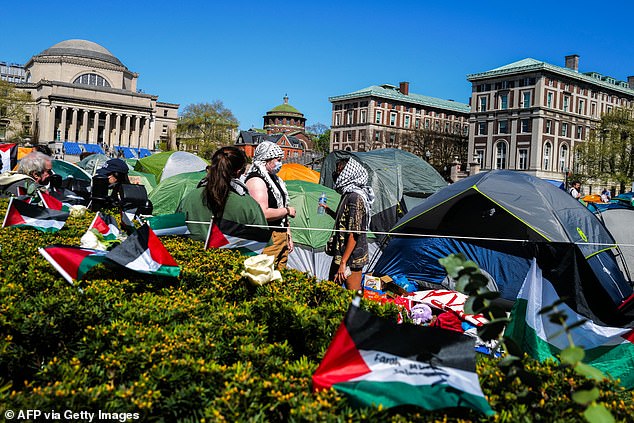 Pro-Palestinian protesters gather on the campus of Columbia University in New York City on April 23, 2024.