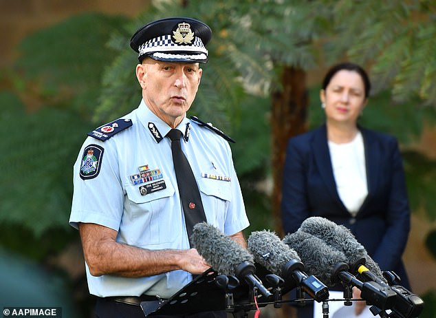 Miles took a separate plane to visit Police Minister Mark Ryan and Police Commissioner Steve Gollschewski (pictured) despite the planes taking identical routes on the 2,800km round trip.