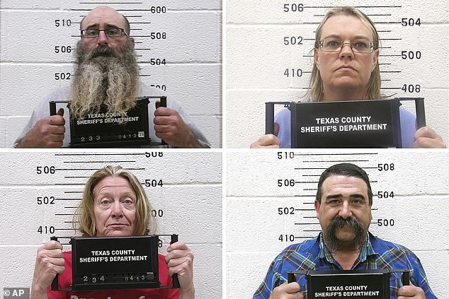 Adams (bottom left), her boyfriend Tad Cullum (top left) and their gang mates Cora (top right) and Cole (bottom right) Twombly and accused of murdering the two women.