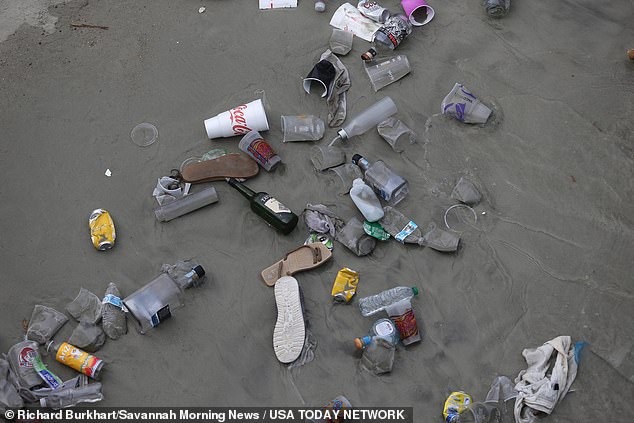 During the spring break event, Tybee Island Beach, the largest public beach in Georgia, was littered with all types of trash, which was then picked up by volunteers and lifeguards.
