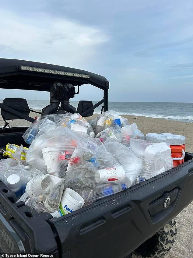 Once the cleanup was complete, Tybee Island Ocean Rescue shared on Facebook that they had removed more than 10 carts full of trash from the shoreline.
