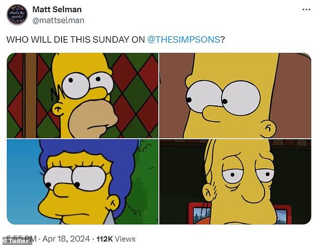 The Simpsons writer Matt Selman, who serves as co-showrunner with Al Jean, poked fun at how his own series was playing with the death of a supporting character.