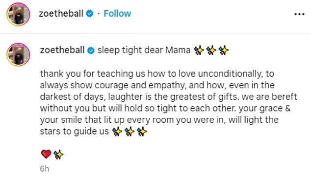 In the tribute posted on Instagram (pictured), Zoe Ball told her fans that she is 