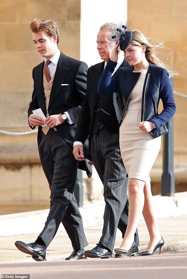 Charles Armstrong-Jones, Viscount Linley, David Armstrong-Jones, the 2nd Earl of Snowdon and Lady Margaret Armstrong-Jones attend Princess Eugenie's wedding in 2018