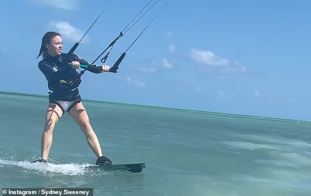 Sydney showed off her impressive wakeboarding skills as she raced across the ocean.