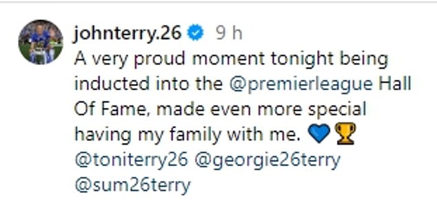 Terry posted a photo of his family on Instagram and said it was 