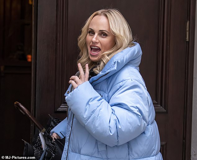 The actress, 44, appeared to be in high spirits despite dropping the bombshell in her new book that a member of the British royal family had invited her to a drug-fueled party.