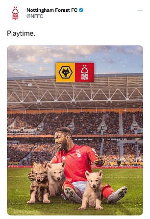 Forest's social media team tweeted a photo of Emmanuel Dennis with wolf clubs in 2022