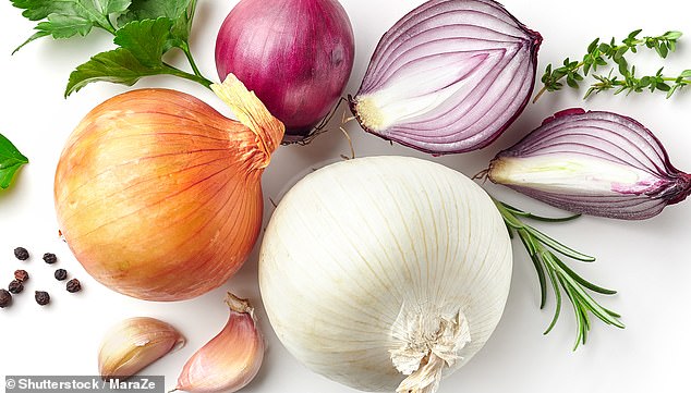 In addition to containing sulfur compounds, garlic and onions contain fructans, which pass from the large intestine to the small intestine mostly undigested.  Bacteria ferment these foods, producing smelly gases.