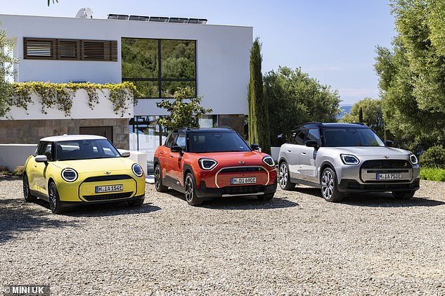 The electric crossover will sit between the smaller Cooper (left) and the Countryman SUV (right), completing Mini's electric lineup.