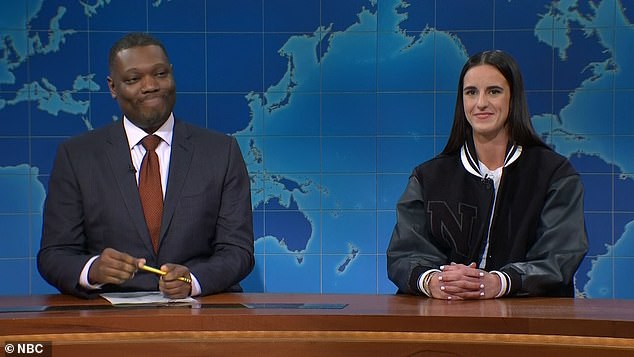 Caitlin made a surprise appearance on Saturday Night Live earlier this month alongside cast member Michael Che for the 'Weekend Update' segment.