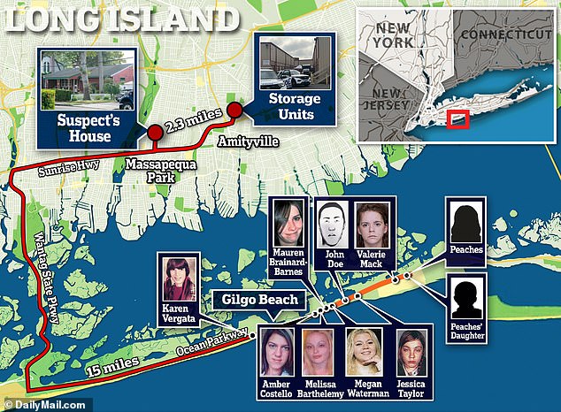 The women known as the 'Gilgo Four' were discovered near Heuermann's home on Long Island.  However, other bodies have been found in the area, including those of sex workers.