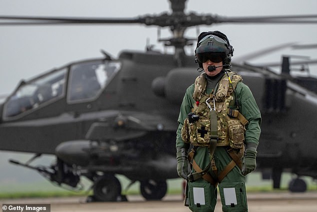 A fleet of more than a dozen Apache, Wildcat and Chinook helicopters prepare to take off from Wattisham Flight Station in Suffolk to train in Finland and Estonia in Exercise Steadfast Defender 24, April 23, 2024.