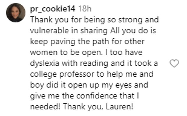 Her post was flooded with comments from fans, many of whom thanked Lauren for her vulnerable story and shared their own stories.