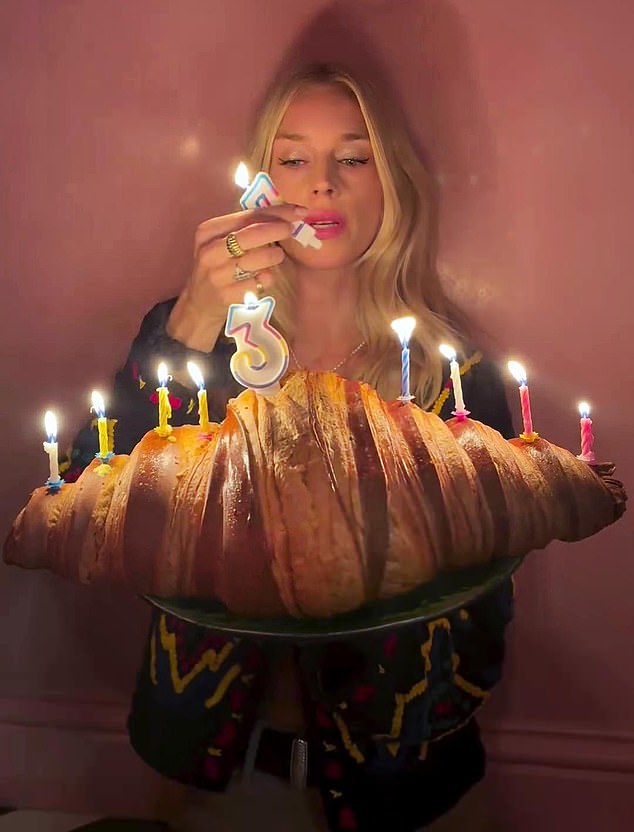The daughter of the Earl of Wemyss wanted to commemorate her 37th birthday by lighting two numerical candles on a cake shaped like a giant croissant, her favorite snack.