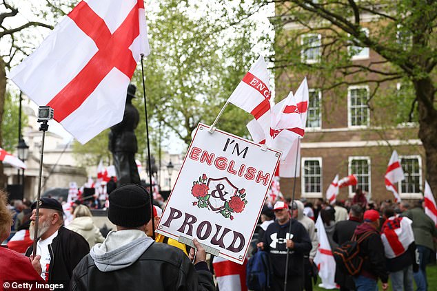 Joining far-right activist Tommy Robinson and Laurence Fox at the St George's Day rally in Whitehall were socialite Amanda Eliasch and aristocratic film producer Lord Antony Rufus Isaacs.