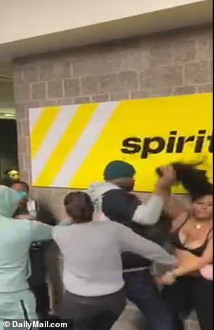 His wig was ripped off before a uniformed officer finally appeared and the fight ended, about two and a half minutes into the video.