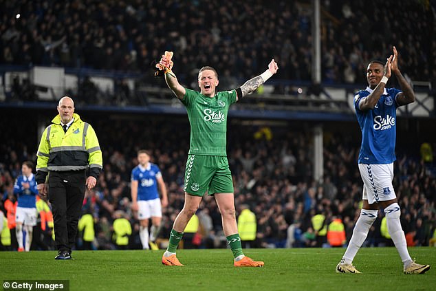 Everton players celebrated their first victory over Liverpool at Goodison Park in more than a decade