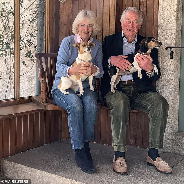 Charles and Camilla are seen on their 15th wedding anniversary, at Birkhall, their home on the Balmoral Estate in 2020. The King is being treated for cancer.