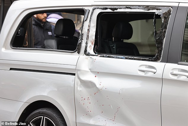 One of the horses crashed into a minivan, shattering its windows and leaving deep dents with blood stains splattered on the sides.