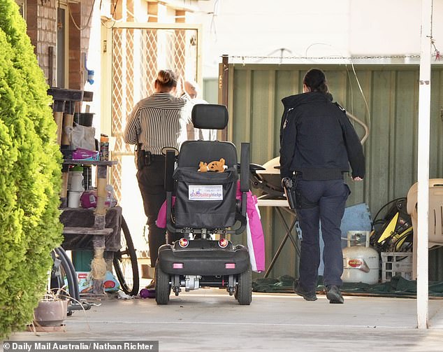 Ms Bates used a scooter to get around due to health complications associated with her type one diabetes (pictured: police search property)