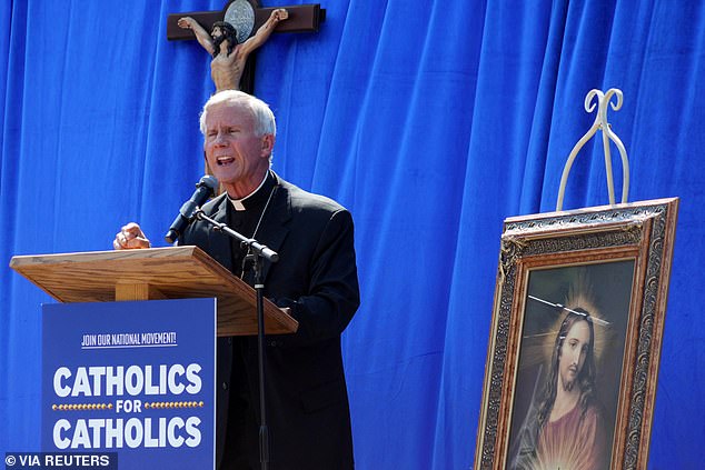 Catholic Bishop Joseph Strickland speaks at a protest rally