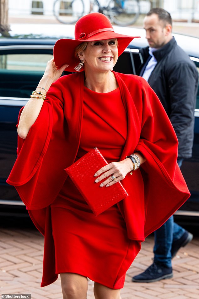 The Dutch royal wore a knee-length dress and matching voluminous cape, which she was first photographed wearing in 2016.