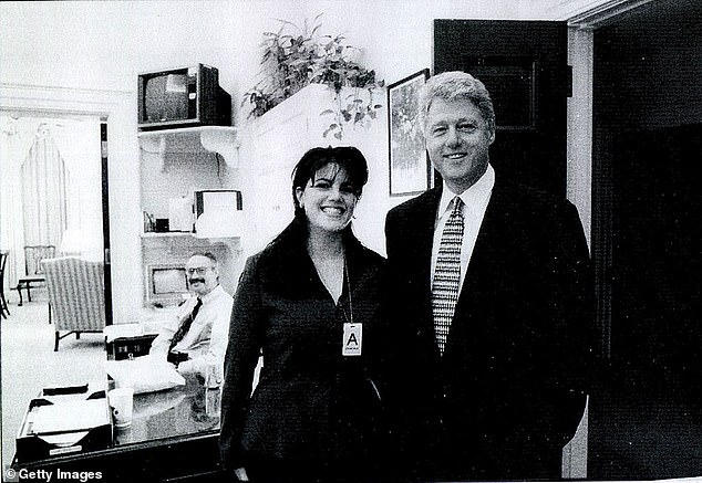 A photograph showing former White House intern Monica Lewinsky meeting with President Bill Clinton at a White House function presented as evidence in documents from the Starr investigation and released by the House Judiciary Committee on the 21st September 1998.