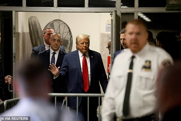 Trump leaves the courtroom during a break in the proceedings on Thursday