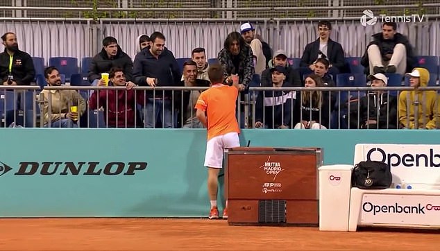 Moutet angered a referee for not offering him coffee at the Madrid Open, before a fan gave him one during his four-hour loss on Wednesday.