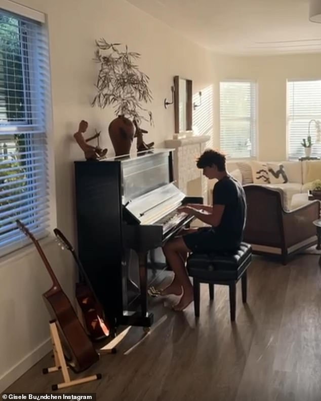 Bundchen also shared a photo of her son Benjamin in her post with a photo of him playing the piano.