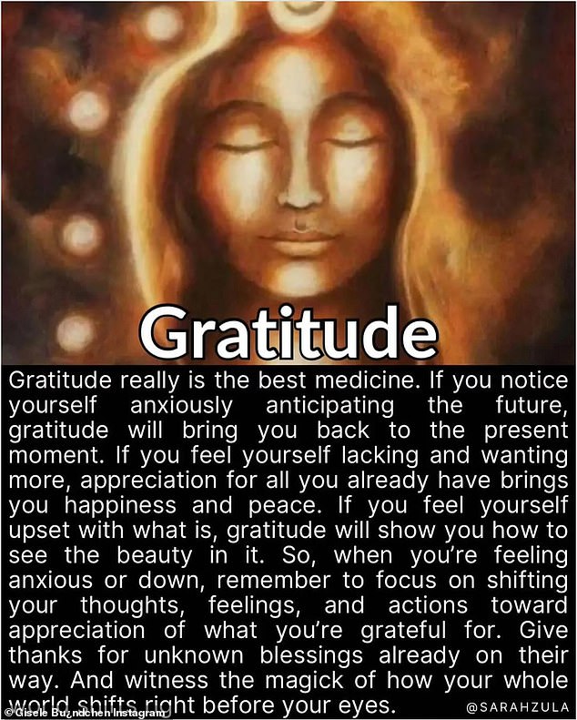 Finally, he shared a post from another creator's account about how to practice gratitude to create a happy and peaceful life.