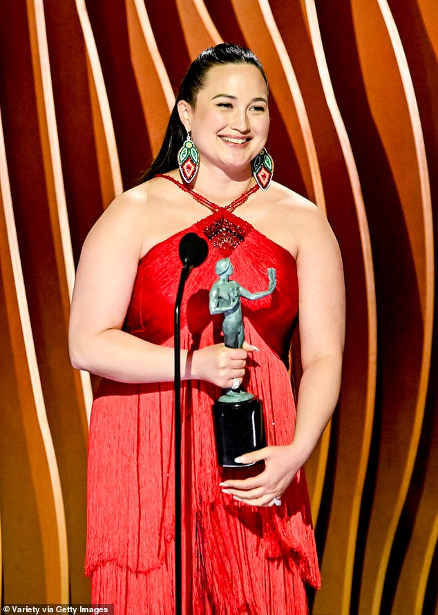 Gladstone also received the Best Actress award at the Screen Actors Guild Awards on February 24 in Los Angeles.
