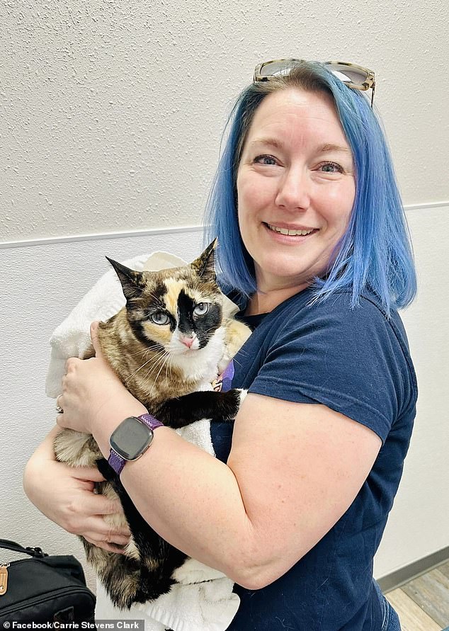 Amazon employee Brandy Hunter (pictured) took Galena to the vet, where they scanned her microchip and were able to contact the Clarks.