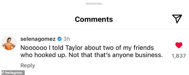 Speculation arose that Jenner and Chalamet had denied taking a photo with Selena, which she denied in the comments section of E!  News publication.  'Nooooo, I told Taylor about two of my friends who hooked up.  Not that that's anyone's business.