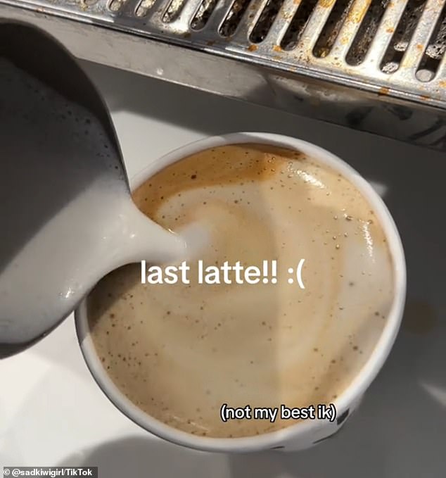 The TikToker filmed herself sadly pouring the last latte she would make for the chain into a to-go cup, before heading to the empty store.