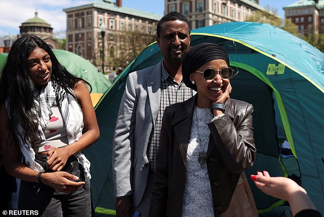 Omar seemed to enjoy his tour of the Ivy League school's Gaza Solidarity Camp, which has been underway for more than a week despite threats from police and the university.