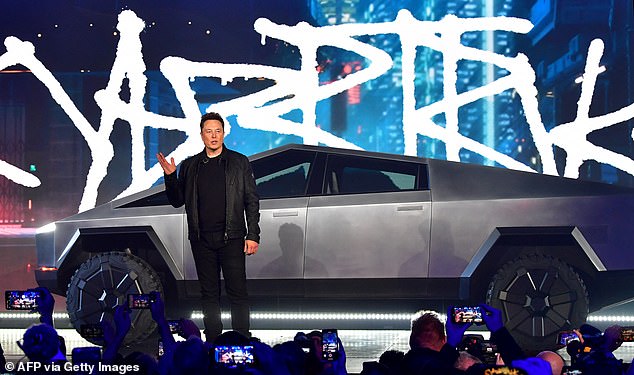 Elon Musk demonstrates the Cybertruck as a concept vehicle in 2019. Somewhat embarrassingly, he claimed that the windows could not break if someone threw a large metal ball bearing at them, but when this was demonstrated, the glass shattered.