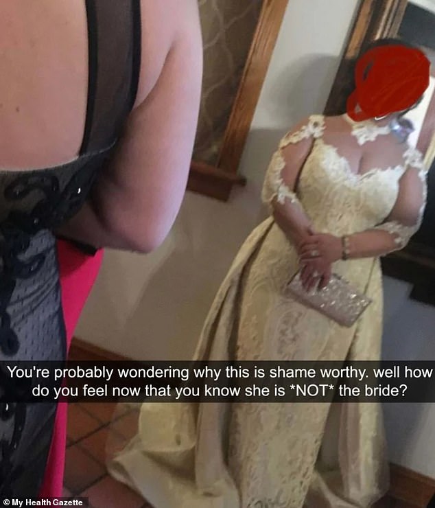 A wedding guest tried to outdo the bride by wearing a white ballgown that looked suspiciously like a wedding dress.