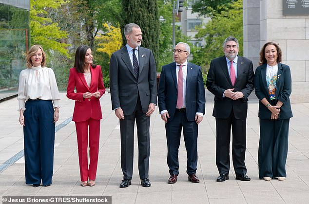 Queen Letizia and King Felipe were joined by José Manuel Rodríguez Uribes (second from right), president of Spain's Higher Sports Council, and Alejandro Blanco (third from right), president of the Spanish Olympic Committee.