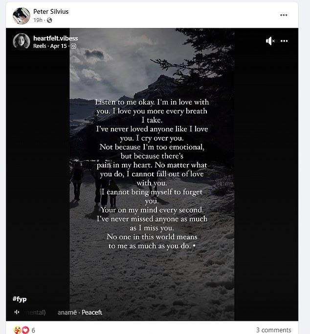 Peter shared a short clip from an Instagram dating page in what appeared to be another touching tribute to her.