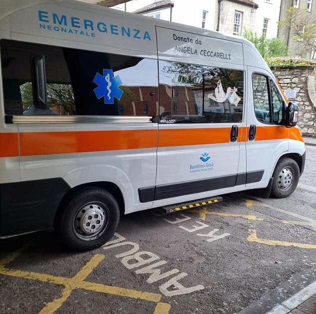 The Italian government-funded ambulance at Bristol Royal Hospital for Children. After arriving, the baby was quickly discharged and taken to an airport ten minutes away.