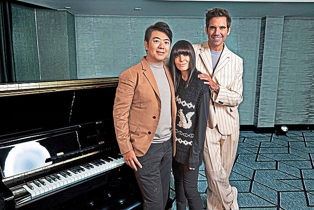 This particular twist will only last one night, but Channel 4 will continue to celebrate the second series of The Piano, starting on April 28 (pictured, presenter Claudia Winkleman and judges Mika and renowned pianist Lang Lang).