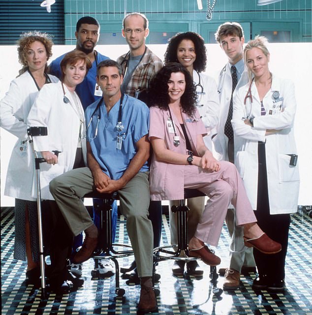 His biggest TV show: Bello appears far right on his TV series ER with George Clooney, Alex Kingston, Eriq LeSalle, Anthony Edwards, Gloria Reuben, Noah Wyle and Julianna Margulies.