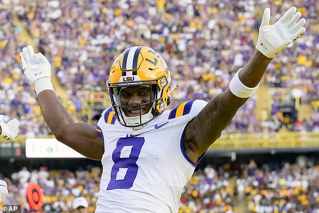 Nabers caught 89 passes for 1,569 yards and 14 touchdowns last season with the LSU Tigers.