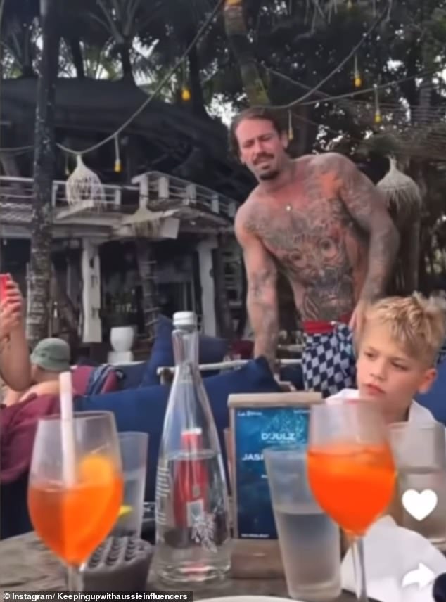 A video circulated on Instagram showing Reece (pictured) and Matt smiling at the camera as they all lounged at a beachside restaurant with Wolf and Saskia in a healthy moment.