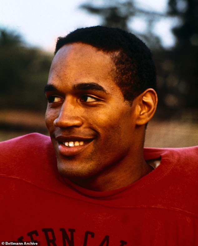 Pictured is a young OJ Simpson during his days at USC, where he ran and played football.